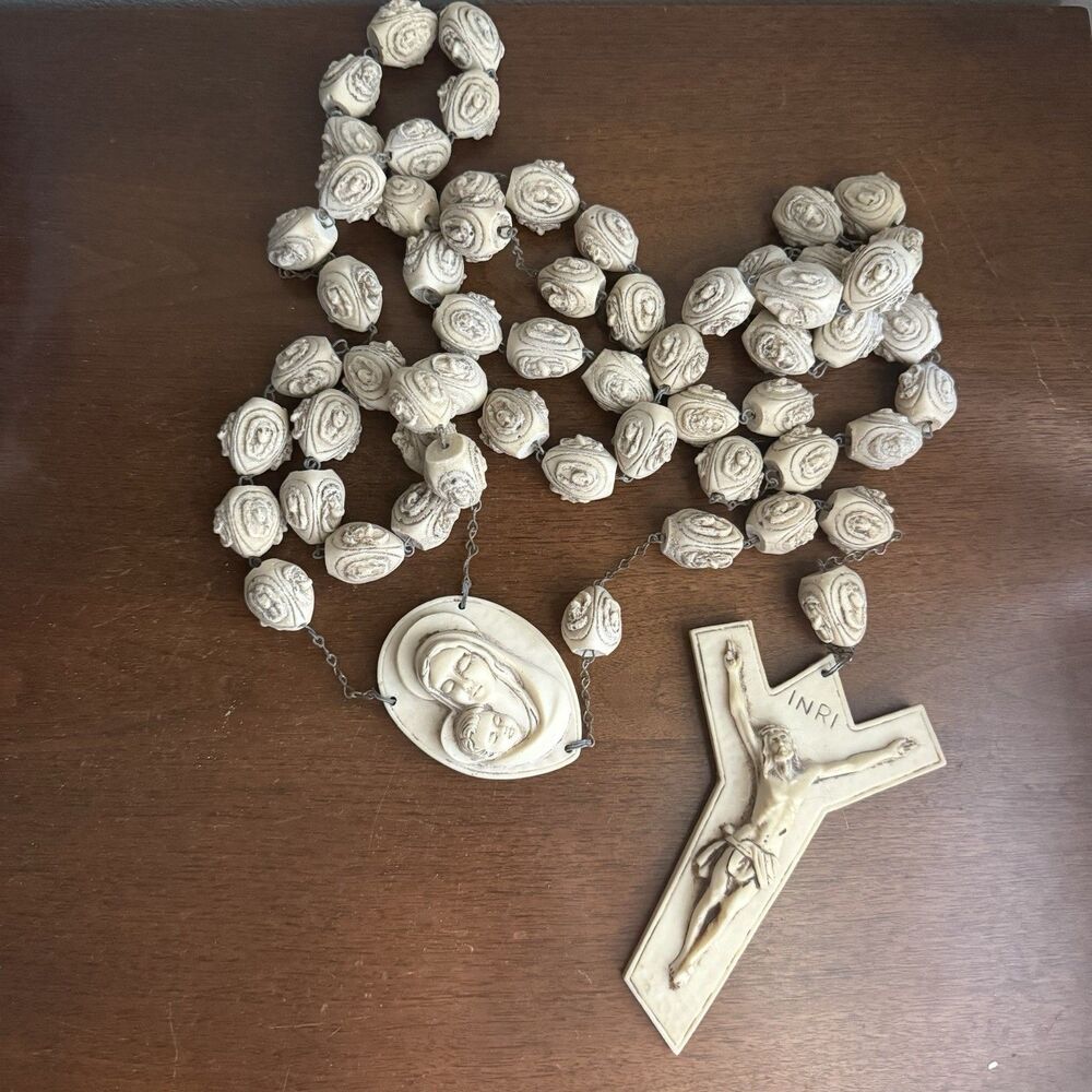 Rosary Wall Hanging XLarge 88” Made in Italy Alabaster Hand Carved Catholic